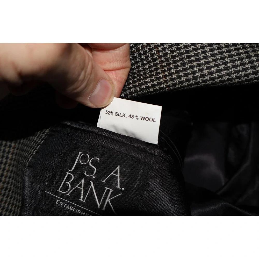 Jos. A. Bank Blazer Mens 44L Gray Houndstooth Plaid 2Btn Silk Wool Sport Coat